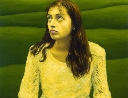 Woman in dress looking up